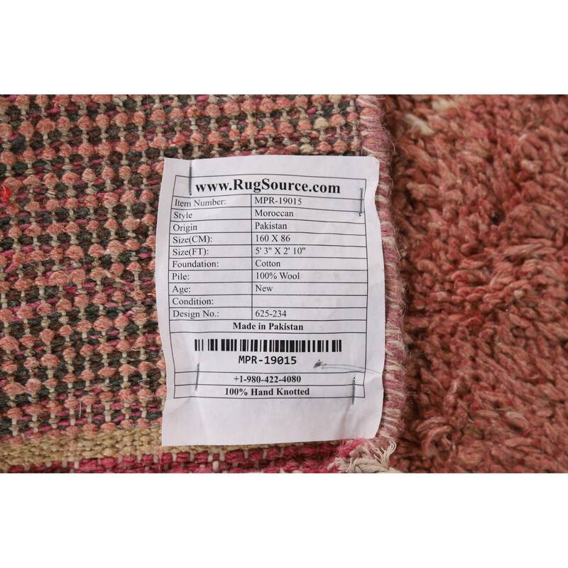Pink Plush Moroccan Accent Rug Hand-Knotted Wool Carpet - 2'10" x 5'3"