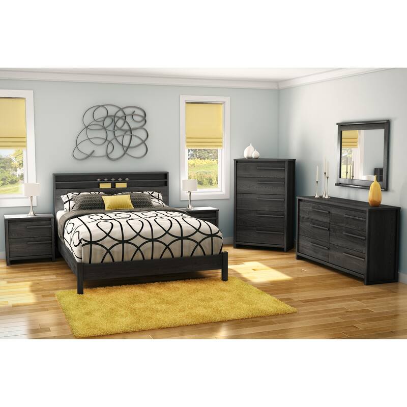 South Shore Tao Queen Platform Bed on Legs, no Headboard, Gray Oak