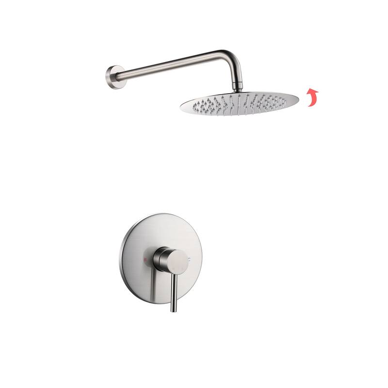 Wall Mounted Shower Faucet With Rough-in Valve Modern Complete Shower System Rainfall 10 Inch Round Shower Head Tirm Kit Set - Brushed Nickel