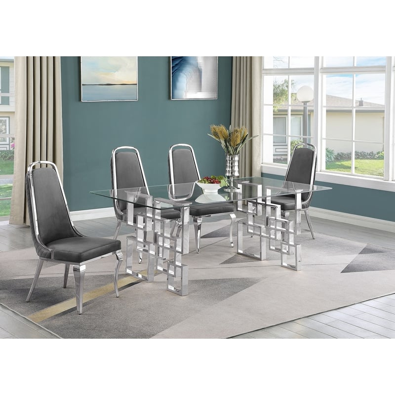Best Quality Furniture Small Glass Table Dining Sets - 5pcs - Chrome - Dark Gray 
