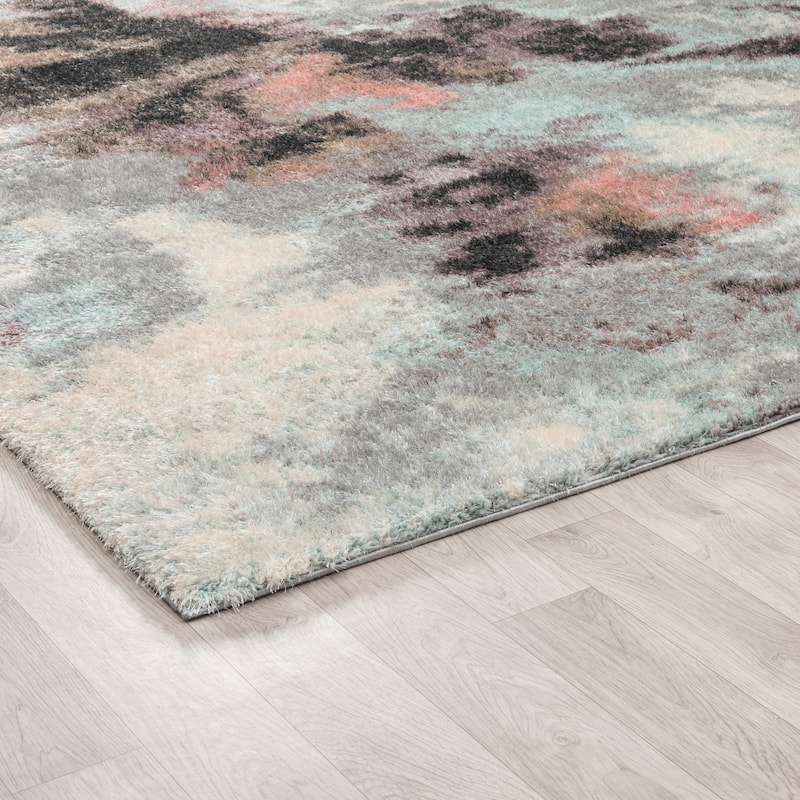 Zenith Abstract Shag Blue/Pink Area Rug