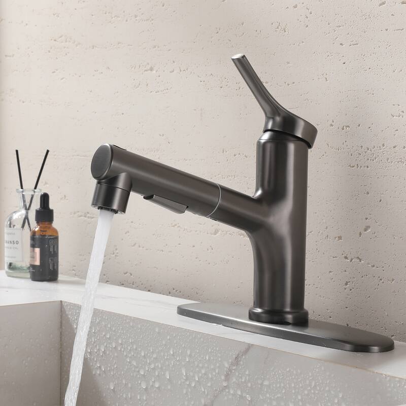 7.8" H Single-Handle Bathroom Sink Faucets with Pull Out Sprayer, Single Hole Vessel Faucet With Deck Plate