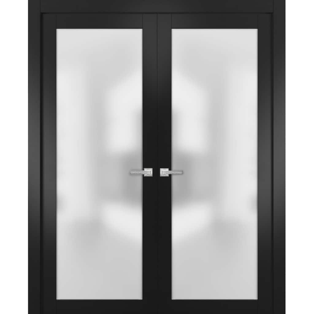 SartoDoors Planum 2102 | Interior French Doors Double French | Solid Wood w/ Glass | Slab Only | 36x80, Matte Black
