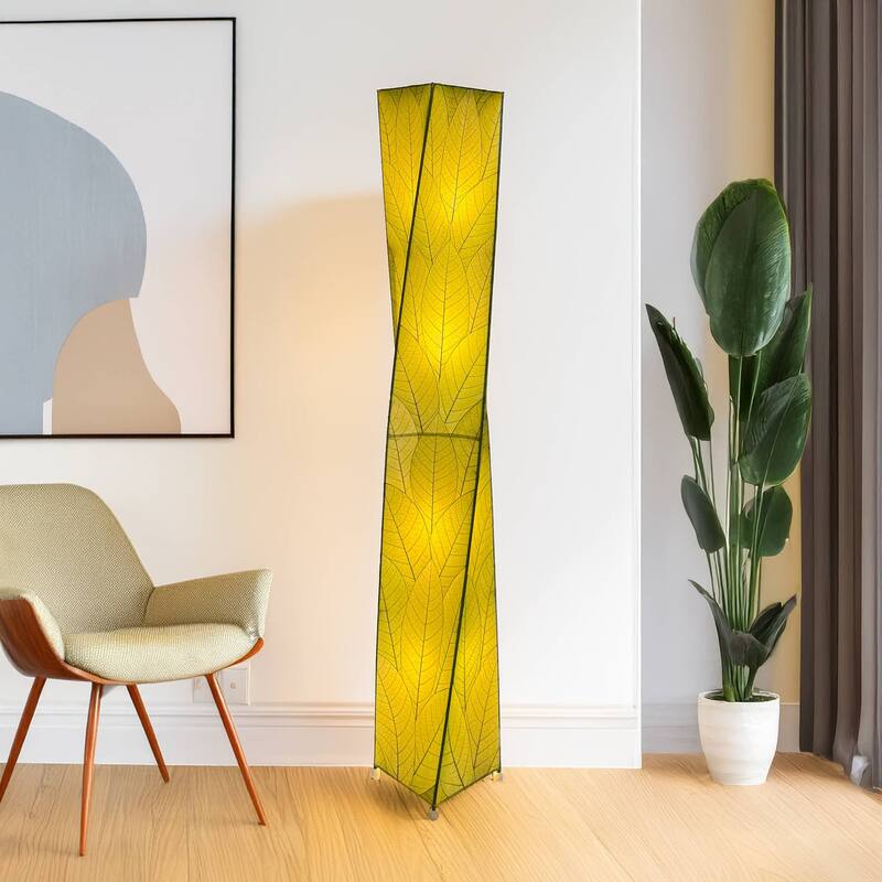 Eangee Handmade Twist Giant Floor Lamp, Cocoa Leaves Shade, 11 x 11 x 72 in. - Green