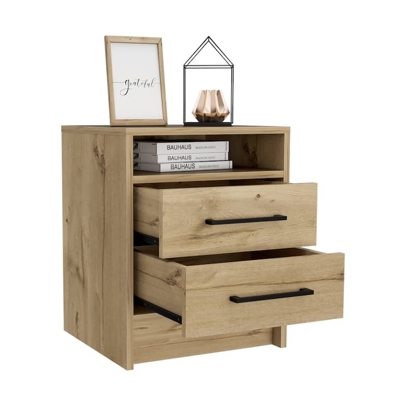 Nightstand Cartiz, Two Drawers, Smokey Oak Finish,High quality and durable