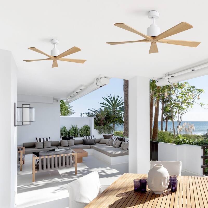 Sofucor 52Inch Solid wood Ceiling Fans with Remote,without Light 5 Blades DC Motor Mid Century Modern - 52 Inches