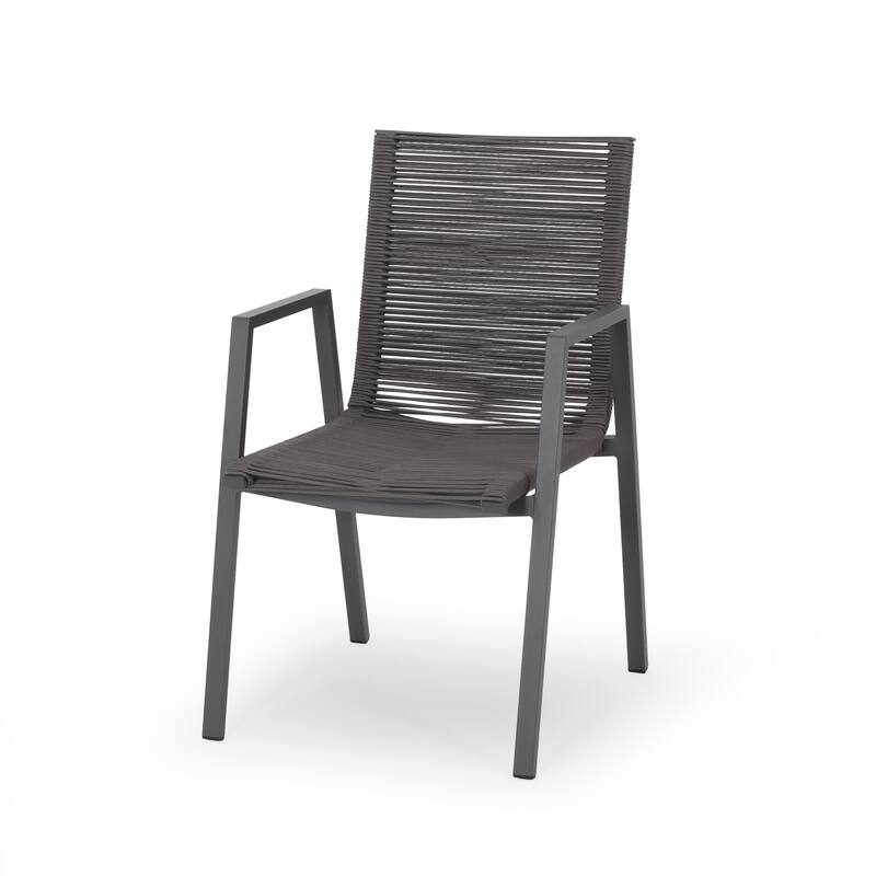 Outdoor Modern Aluminum Dining Chair with Rope Seat (Set of 2), Gray and Dark Gray
