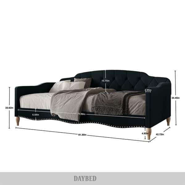 dimension image slide 3 of 4, CraftPorch Modern Linen Nailhead Button Tufted Twin Daybed