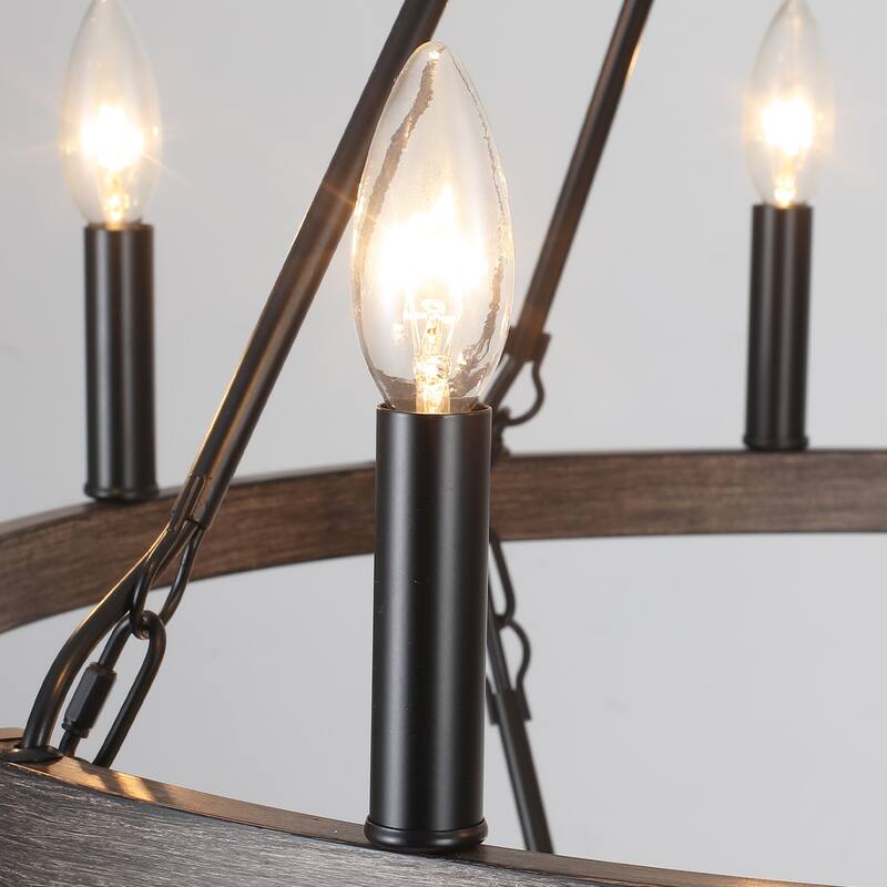 12-Light Large Chandelier Rustic Farmhouse Round 2-Tier Metal Wagon Wheel Chandelier Lighting for Living Room