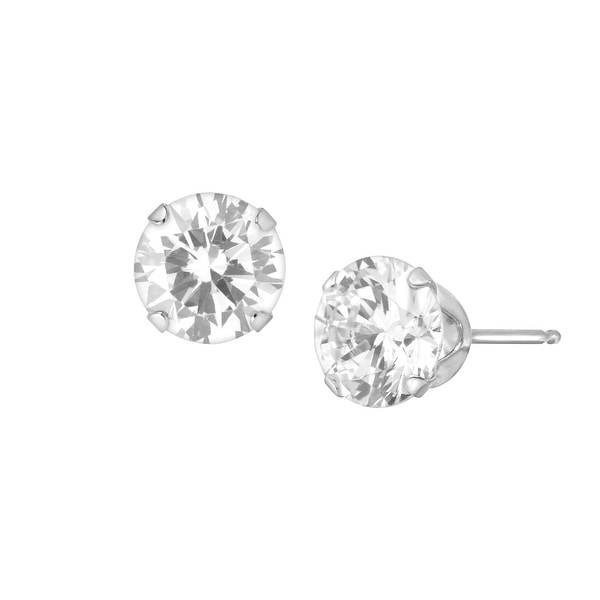 6.5 mm White Cubic Zirconia Studs in 14K White Gold