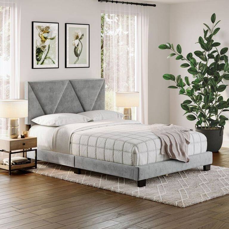 Boyd Sleep Vector Velour Platform Bed - Silver - Queen