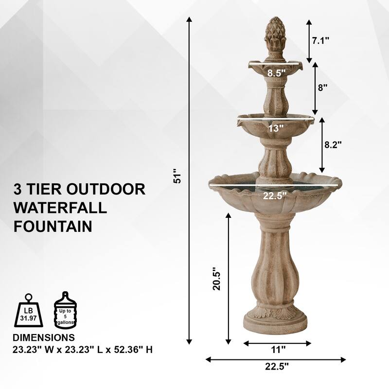 XBrand 51"H Fiber Resin Beige 3-Tier Freestanding Waterfall Fountain