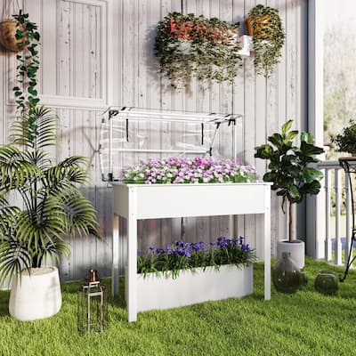 Outsunny Raised Garden Bed with Greenhouse Cover, Elevated Planter Box with Legs and Drainage Hole for Vegetables Flowers Herbs