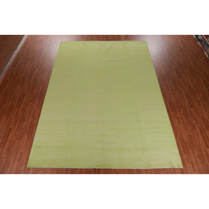 Hand Knotted Oriental 100% Wool Carpet Modern Solid Green Gabbeh Area Rug - 13' 11'' X 9' 10''