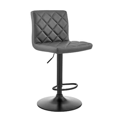 24" Adjustable Swivel Bar Stool with Low Backrest and Grey Faux Leather Seat and Black Metal Base - 46”H x 21”W x 20”D