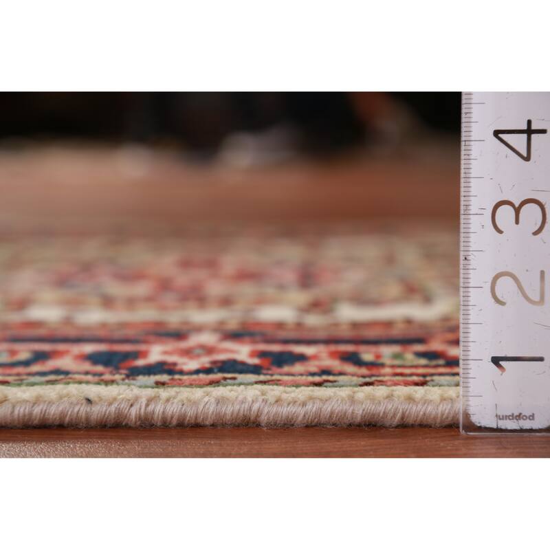 Hand Knotted Oriental 100% Wool Carpet Traditional Geometric Beige & Ivories Heriz (serapi) Runner Rug - 7' 10'' X 2' 7''
