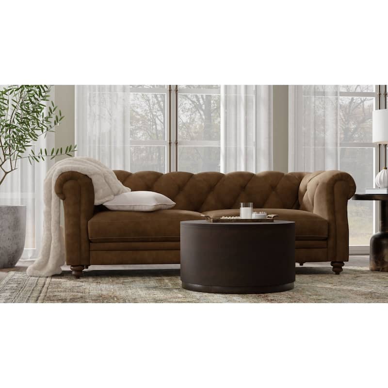 2-Drawer Round Coffee Table - 30" - Chestnut Finish