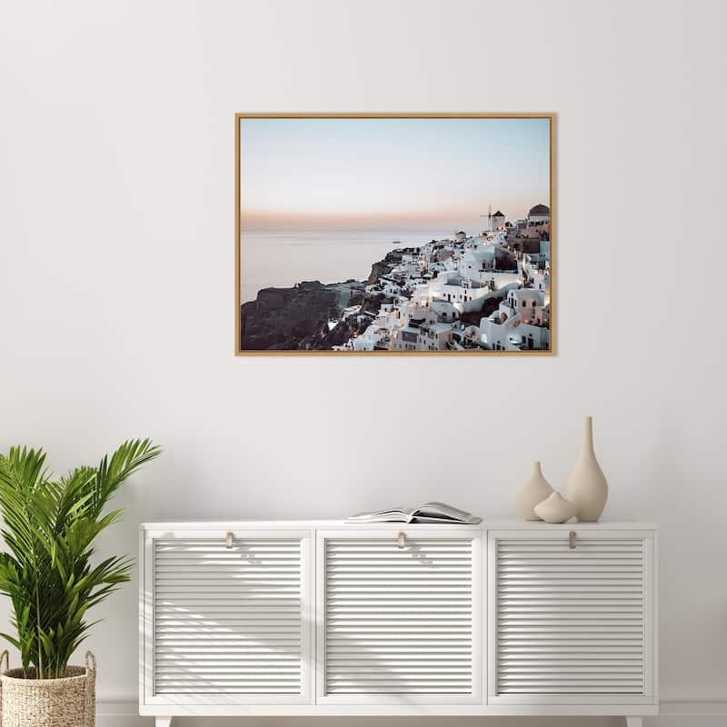 Oias Cliffside Charm Santorini by Bella Eve Framed Canvas Wall Art Print - Sylvie Natural