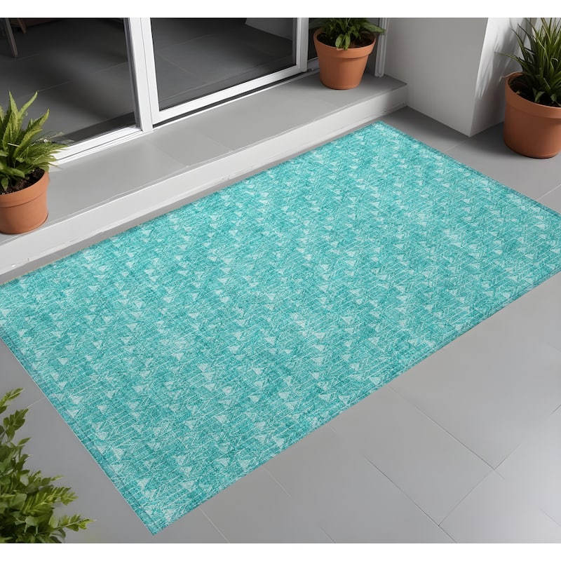 Pave Abstract Shapes Weather Resistant Timeless Fusion Outdoor Rug - 2' x 3' - Green