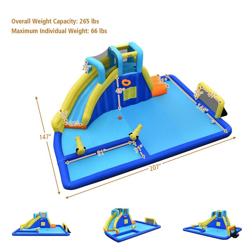 Gymax Inflatable Water Slide Climbing Bounce House Splash Pool w/ 735W - See Details