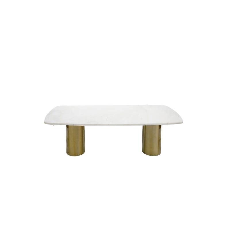 Cid Roci Dining Table, 87 Inch White Marble Top, Brushed Gold Metal Base - White, Brushed Gold