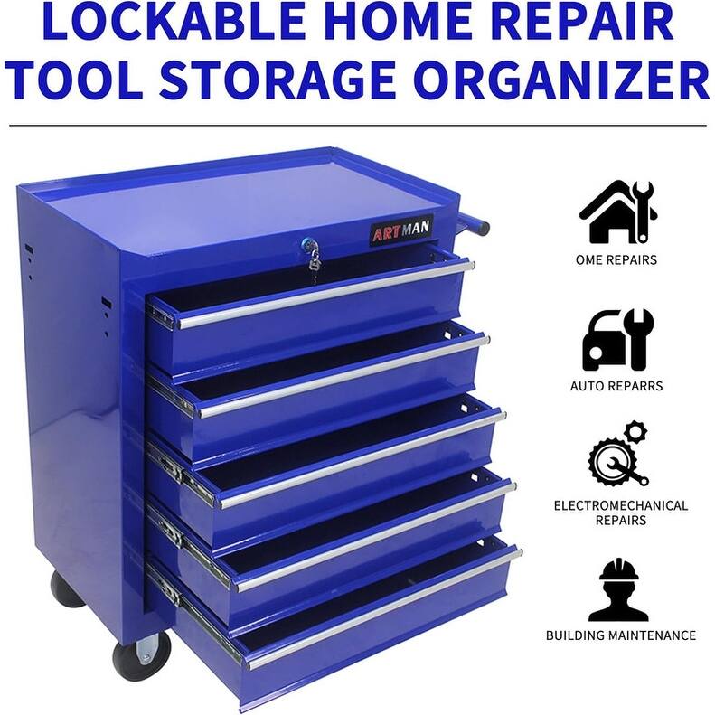 5-Drawer Rolling Tool Cart with Wheels Garage Storage Tool Chest