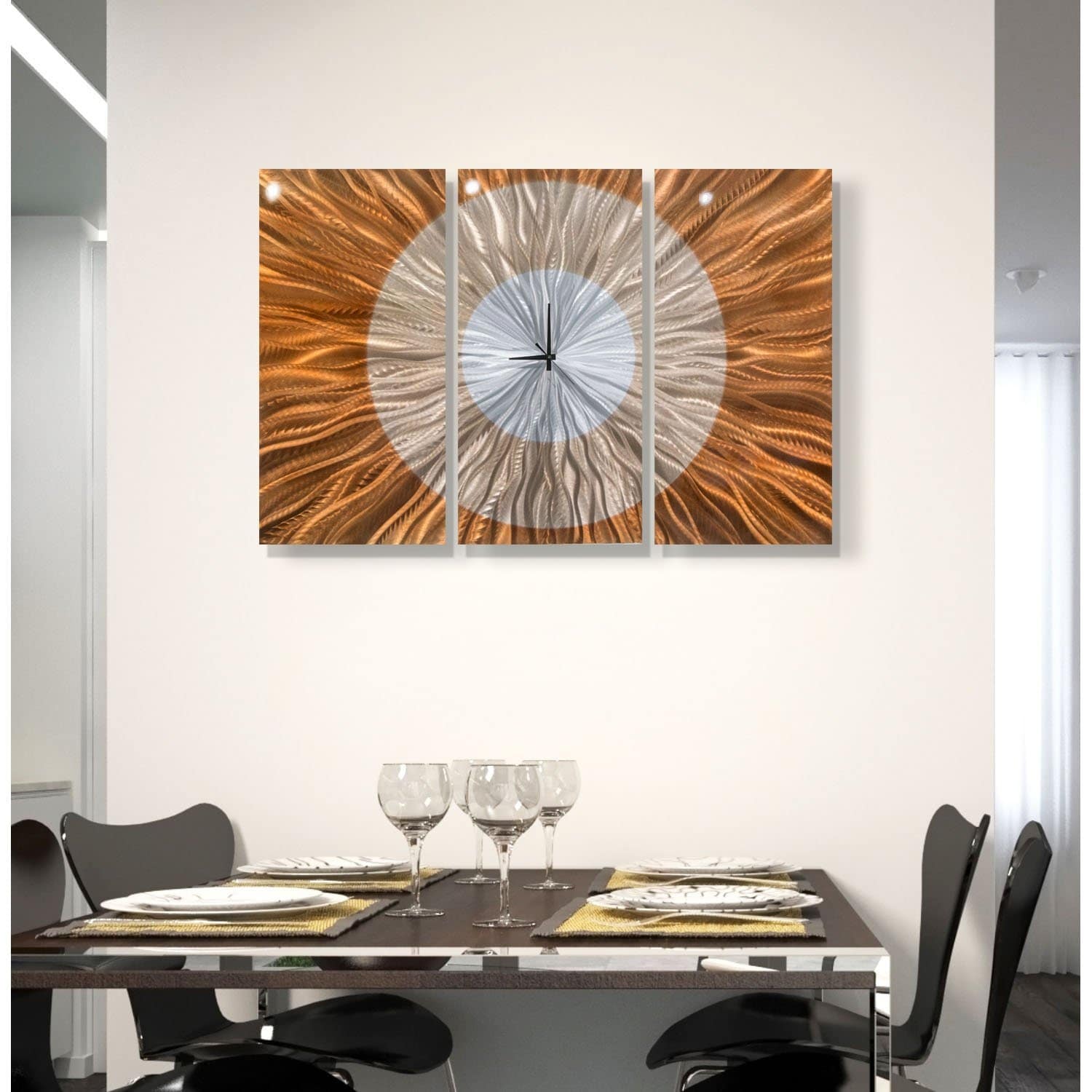 Statements2000 Metal Wall Clock Art Modern White Silver Painting Decor Jon Allen
