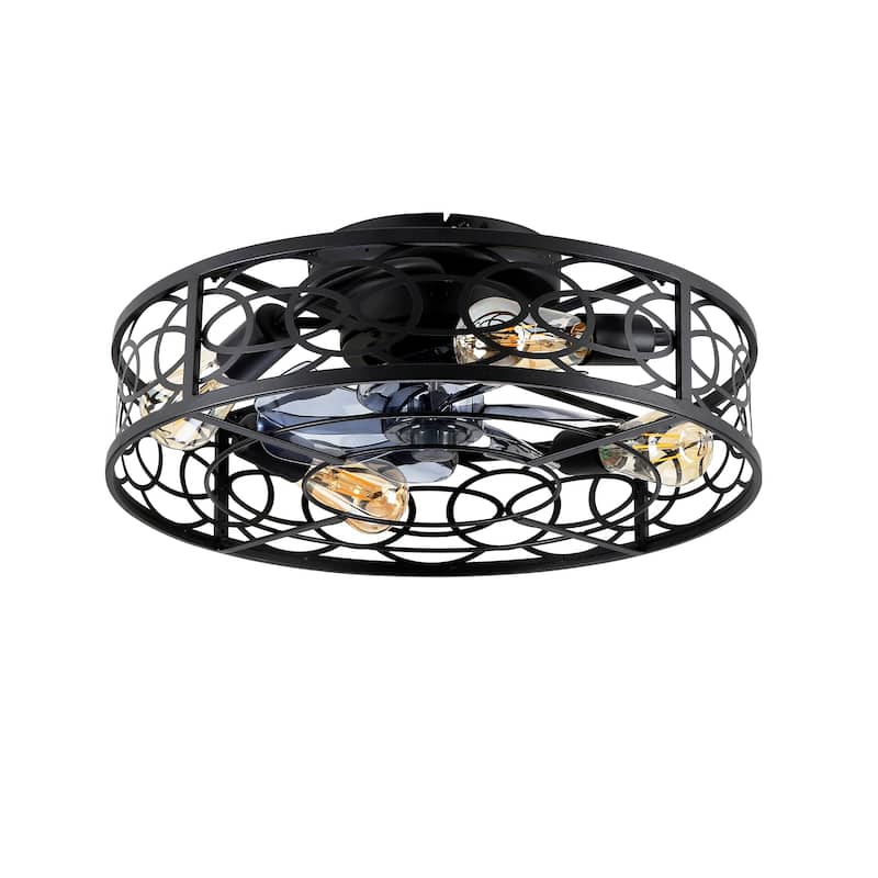 20" Caged Ceiling Fans with Lights,Bladeless Ceiling Fan 6 Speed Reversible with Remote Control,Flush Mount Caged Ceiling Fan