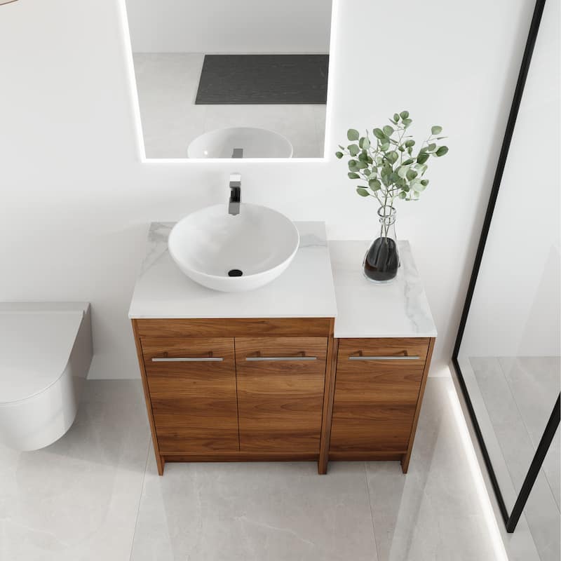 Malwee 24"/36"/48"/60" FreeStanding Bathroom Vanity, Floor Stand Bathroom Vanity with Ceramic Sink,Soft Close Door and Shelf