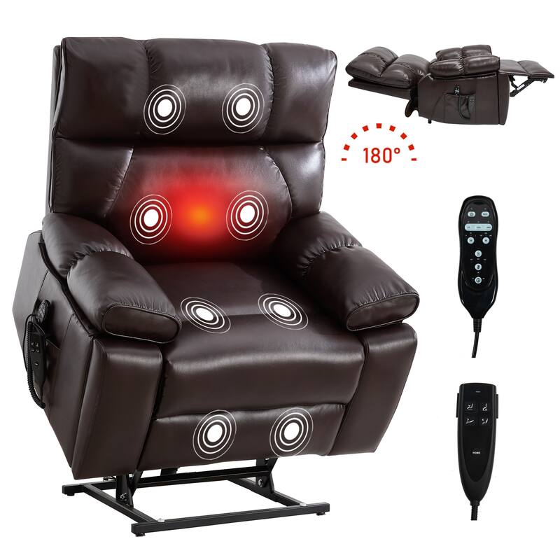 Leatheraire Heat Massage Dual Motor Infinite Position Up to 350 LBS Large Electric Power Lift Recliners with Hidden Cup Holders