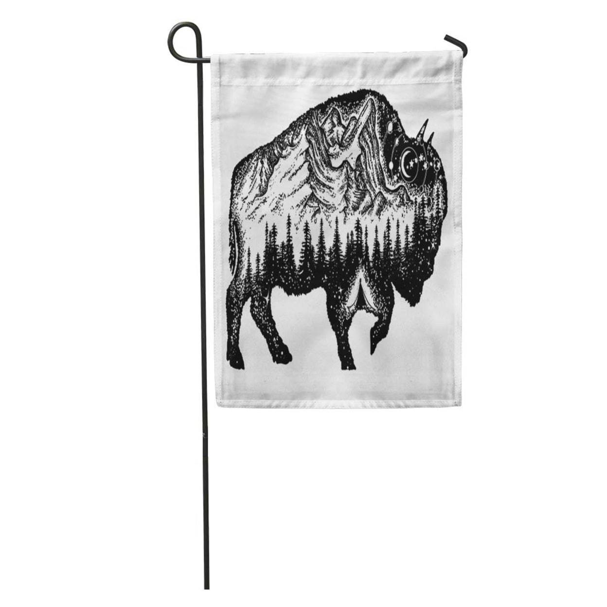 Bison Tattoo Mountain Forest Night Sky Magic Tribal Double Exposure Garden Flag Decorative Flag House Banner 12x18 Inch N A On Sale Overstock 31333824