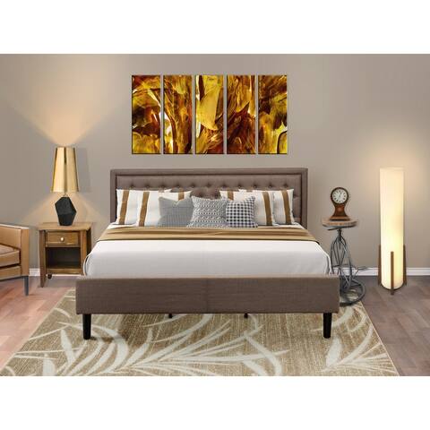 East West Furniture Bed Set - King Size Bed - Brown Headboard with Wooden Night Stand (End Table Pieces Option)