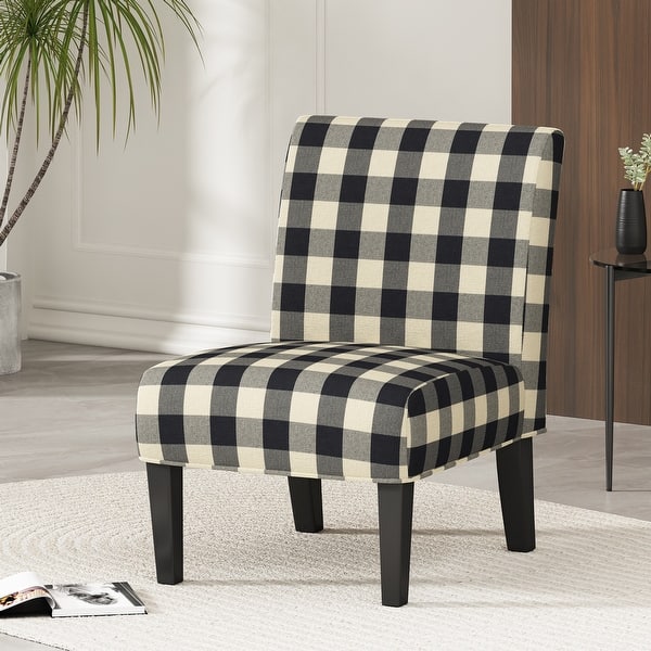 slide 2 of 11, Kassi Contemporary Fabric Slipper Accent Chair by Christopher Knight Home black checkerboard + matte black