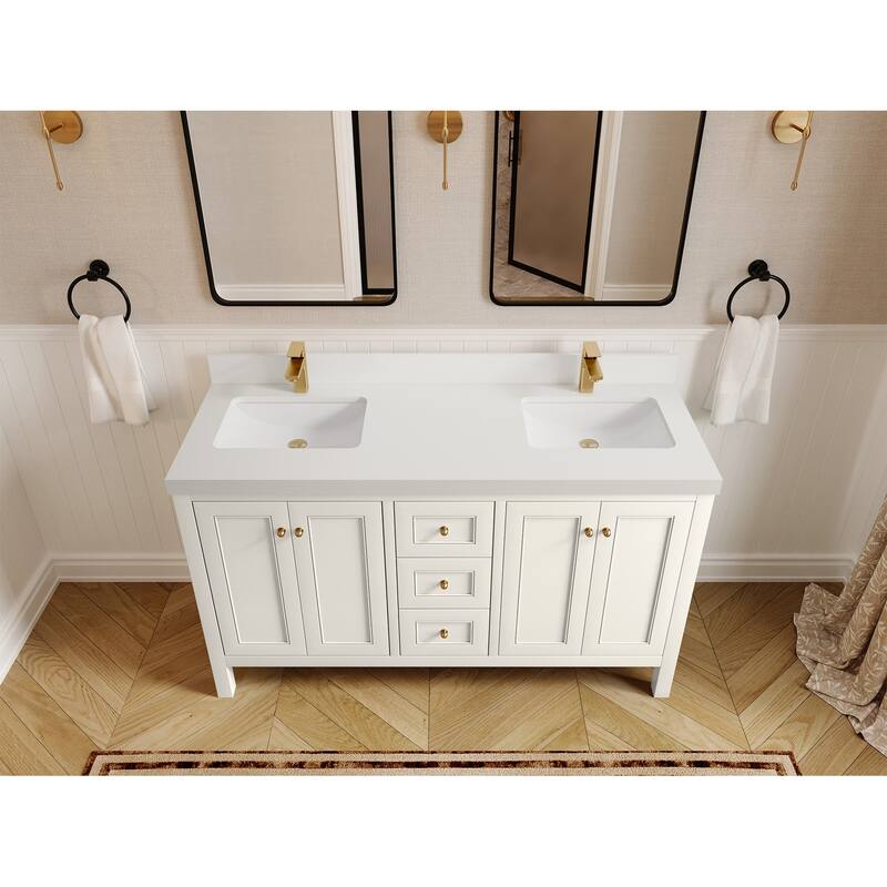 Willow Collections 60 in. W x 22 in. D Nashville Double Bowl Sink Bathroom Vanity with Countertop - 2”White Quartz - Ivory
