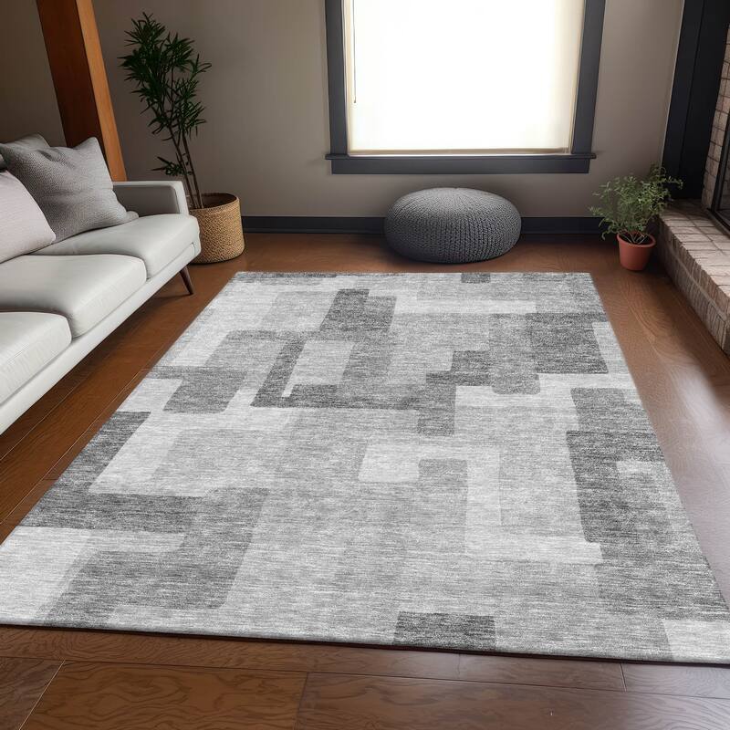 Machine Washable Indoor/ Outdoor Chantille Contemporary Blocks Rug