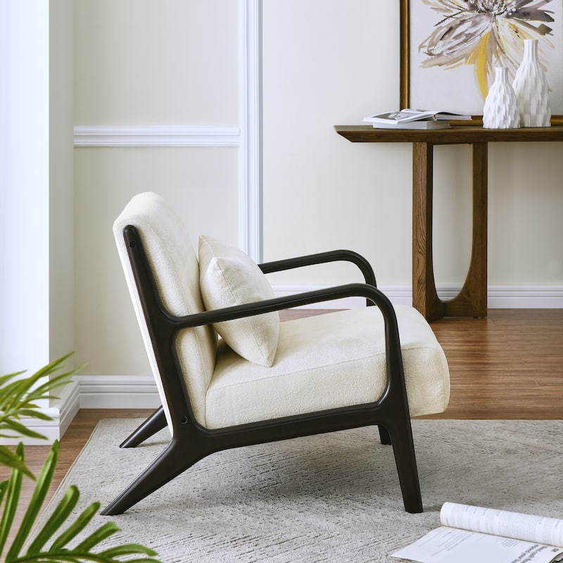 Eterna Mid-Century Modern Style Accent Chair with Removable Lumbar Pillow, Black Finish Solid Wood Legs