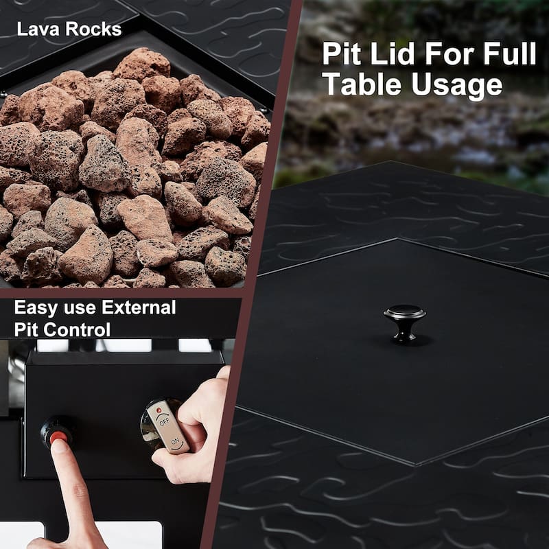 Steel Gas Propane Fire Pits with Lid and Lava Rock, 28 Inch Fire Table, 50,000 BTU Outdoor Fire Pit Table