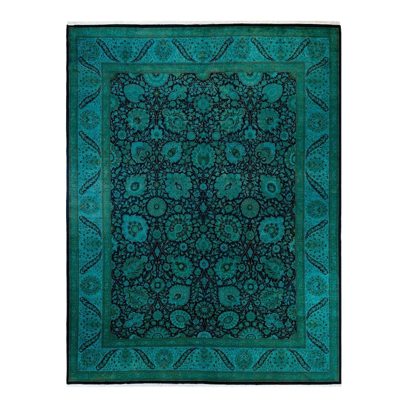 Overton Hand Knotted Wool Vintage Inspired Modern Contemporary Overdyed Blue Area Rug - 9' 3" x 12' 1"