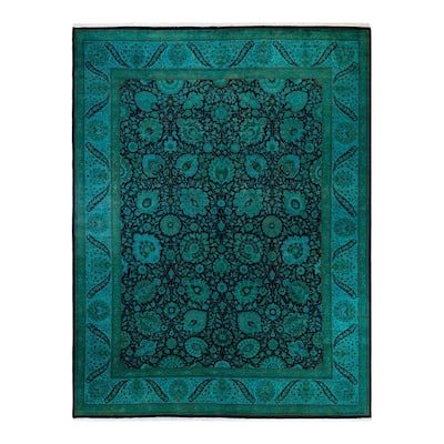 Overton Hand Knotted Wool Vintage Inspired Modern Contemporary Overdyed Blue Area Rug - 9' 3" x 12' 1"