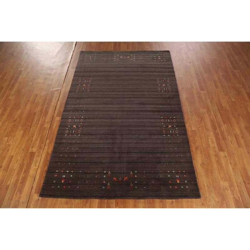 Hand Knotted Oriental 100% Wool Carpet Tribal Tribal Brown Gabbeh Area Rug - 8' 3'' X 5' 3''