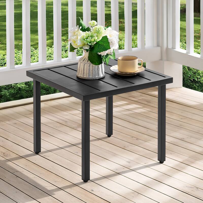 Metal Outdoor Side Table with Slatted Tabletop, Powder-Coated Frame - Square