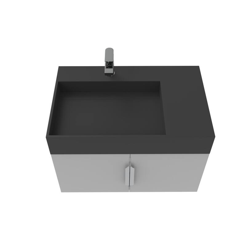 Amazon 30" Wall Mounted Bathroom Left Basin Vanity Set w/ Black Top