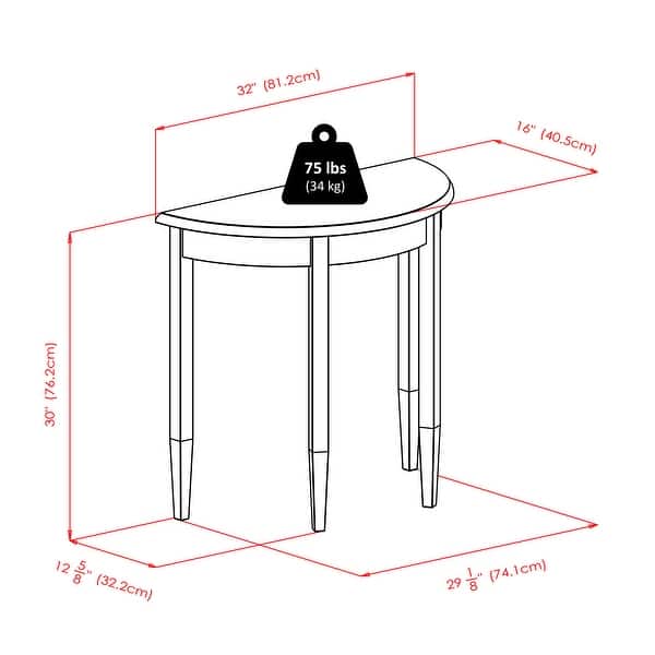 Concord Half Moon Accent Table, Walnut 31.97 x 15.9 x 30 inches Bed