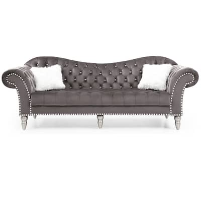Tufted Velvet 2-Seater Sofa with Throw Pillows - 98" - Dark Gray