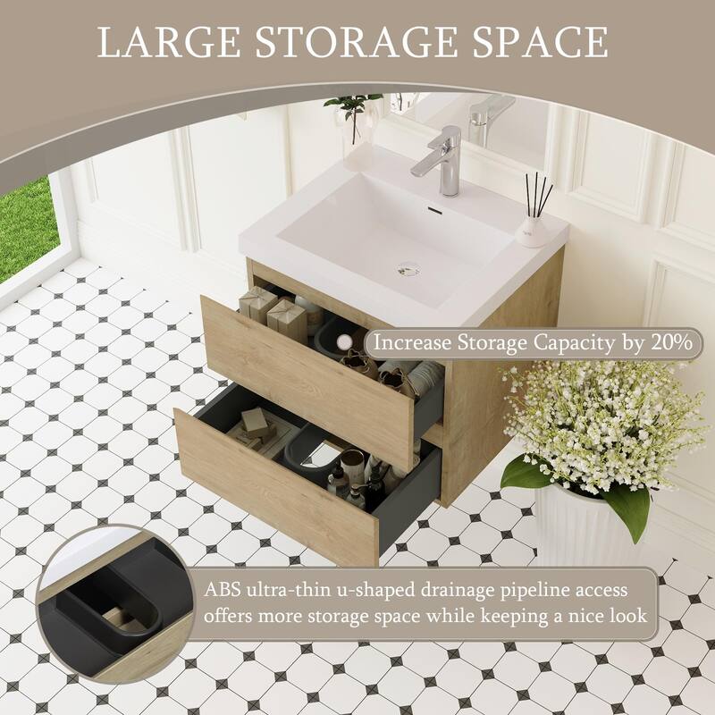Modern Wall-Mounted Bathroom Vanity with White Solid Surface Top