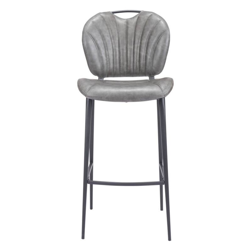 30-Inch Modern Grey Faux Leather Bar Stool with Low Back and Footrest Steel Frame Bar Height Chair - 43.7”H x 18.1”W x 23.2”D
