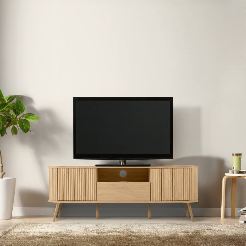 Finley 70 in. Farmhouse Curved TV Stand with Drawer and Storage Doors