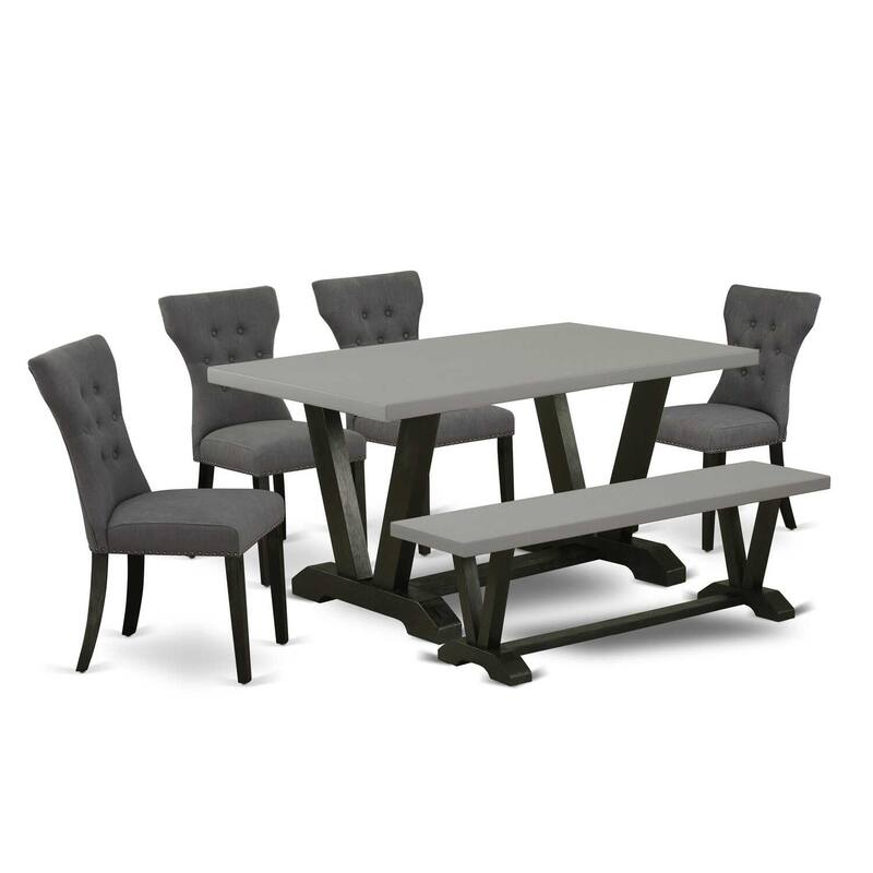 HomeStock 6-Pc Rectangle Natural Oak Finish Solid Wood Top Dining Table with 1-Bench, 4-Chairs