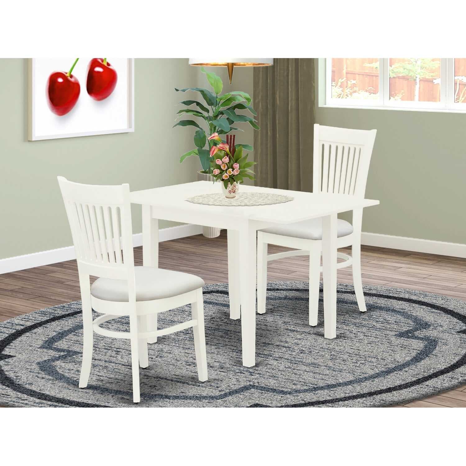 HomeStock 3-Pc Linen White Finish Rectangular Solid Wood Top Dining Table Set
