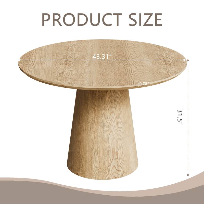 Modern Round Dining Table 43 Inch MDF Wood Grain Minimalist Design